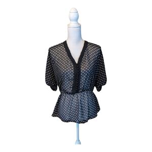 Maurices Sheer Vneck Black and White Polka Dot Blouse